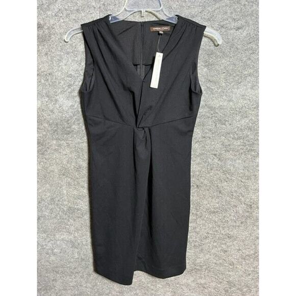 Adrienne Vittadini Dress 8 Petite Sheath Sleeveless Twist Front Ponte Black - Picture 1 of 10